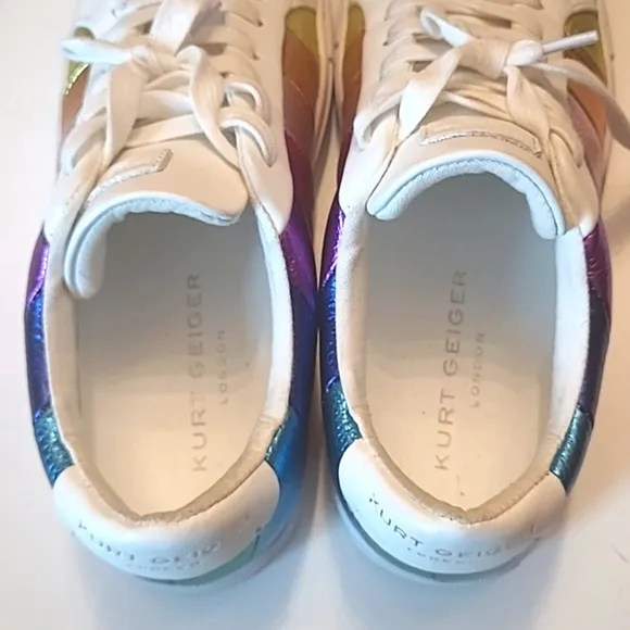 Kurt Geiger Rainbow Lane Stripe Sneaker Pebbled Metallic Leather Low Top Lace Up