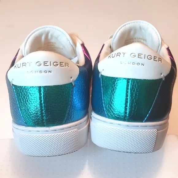 Kurt Geiger Rainbow Lane Stripe Sneaker Pebbled Metallic Leather Low Top Lace Up