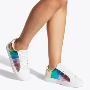 Kurt Geiger Rainbow Lane Stripe Sneaker Pebbled Metallic Leather Low Top Lace Up