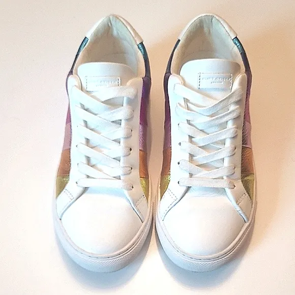 Kurt Geiger Rainbow Lane Stripe Sneaker Pebbled Metallic Leather Low Top Lace Up