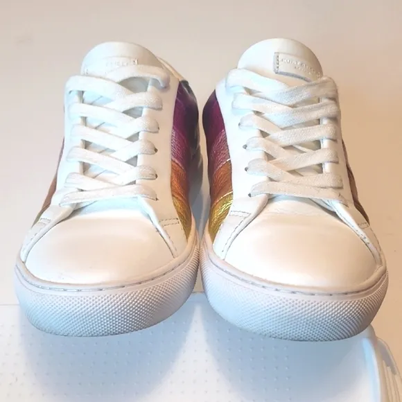 Kurt Geiger Rainbow Lane Stripe Sneaker Pebbled Metallic Leather Low Top Lace Up