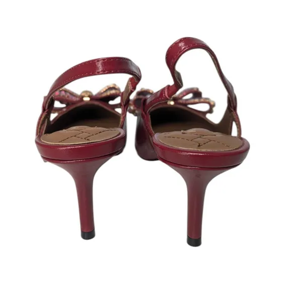 Kurt Geiger Red Patent Belgravia Pointed Toe Bow Slingback Heels Shoes New Sz 38