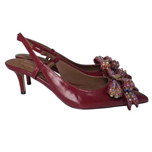 Kurt Geiger Red Patent Belgravia Pointed Toe Bow Slingback Heels Shoes New Sz 38