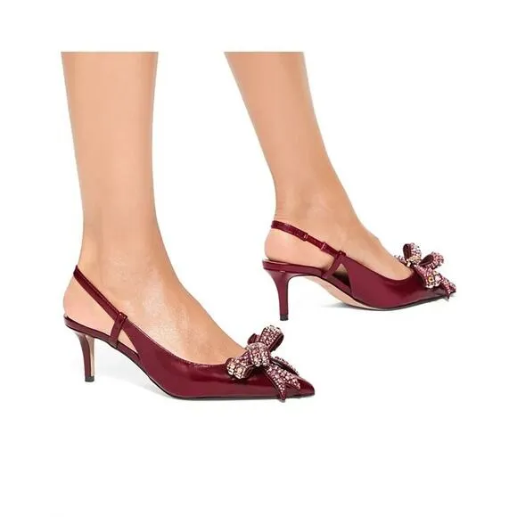 Kurt Geiger Red Patent Belgravia Pointed Toe Bow Slingback Heels Shoes New Sz 38