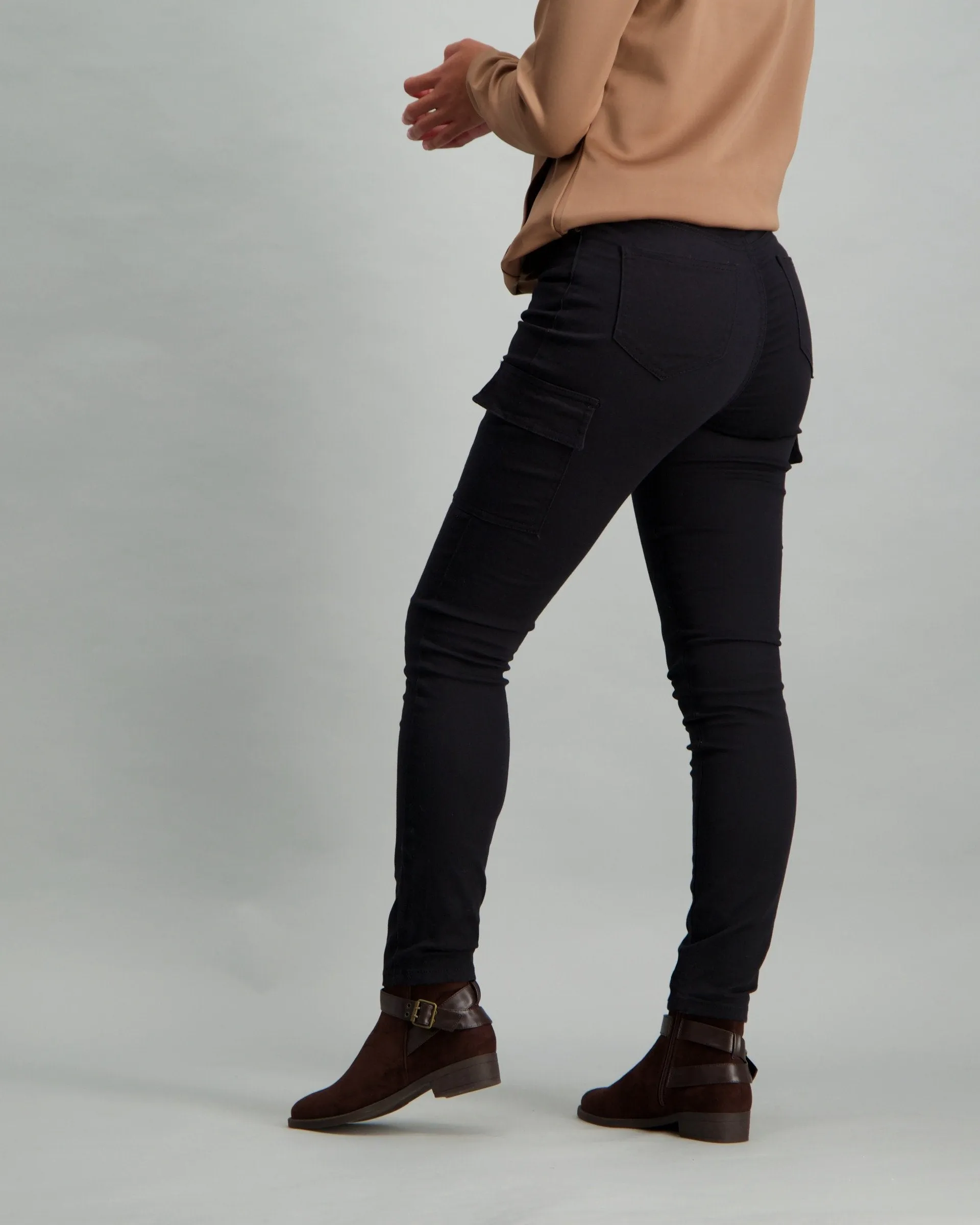 Ladies Skinny Leg 2 Pocket Cargo Trouser - Black