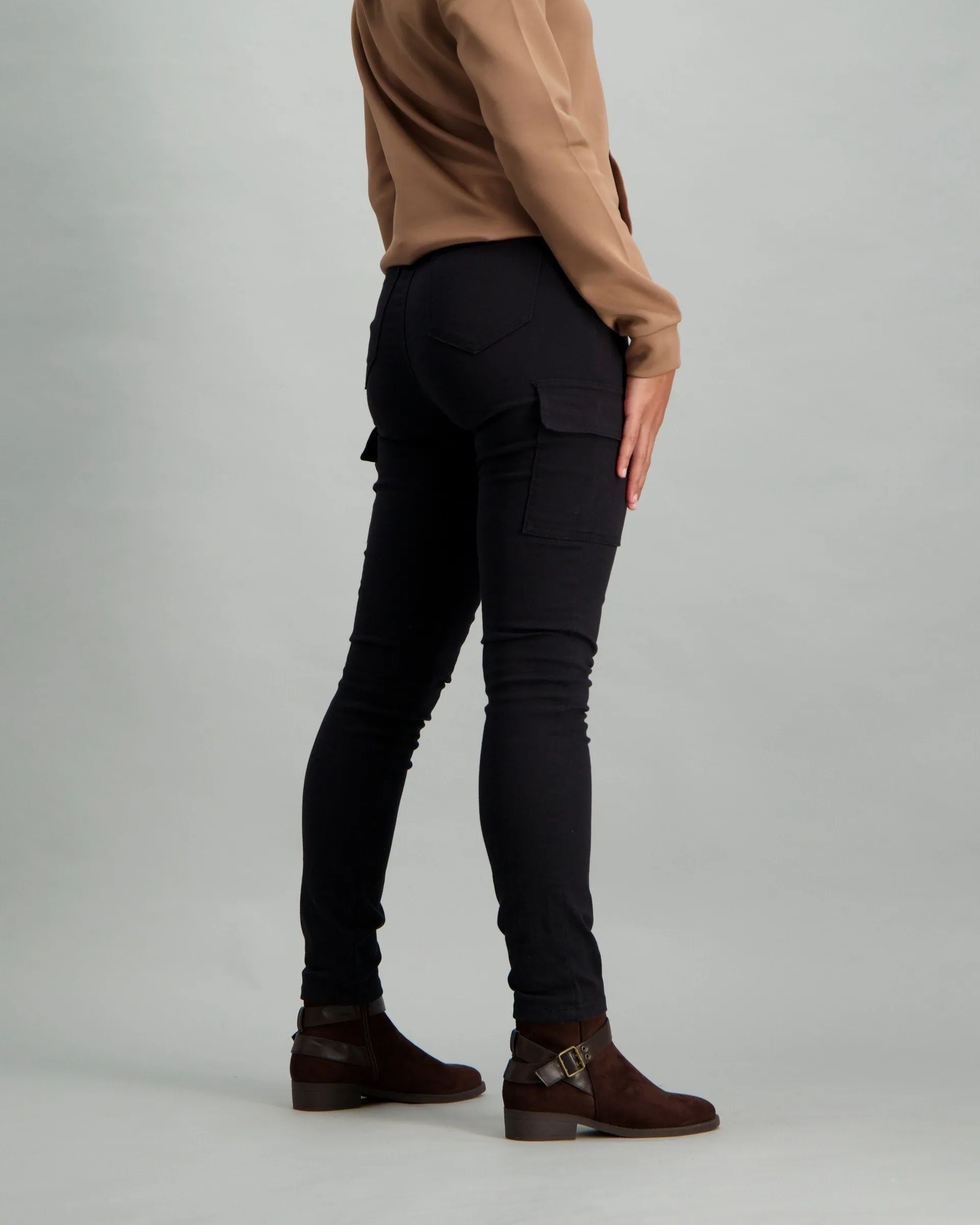 Ladies Skinny Leg 2 Pocket Cargo Trouser - Black