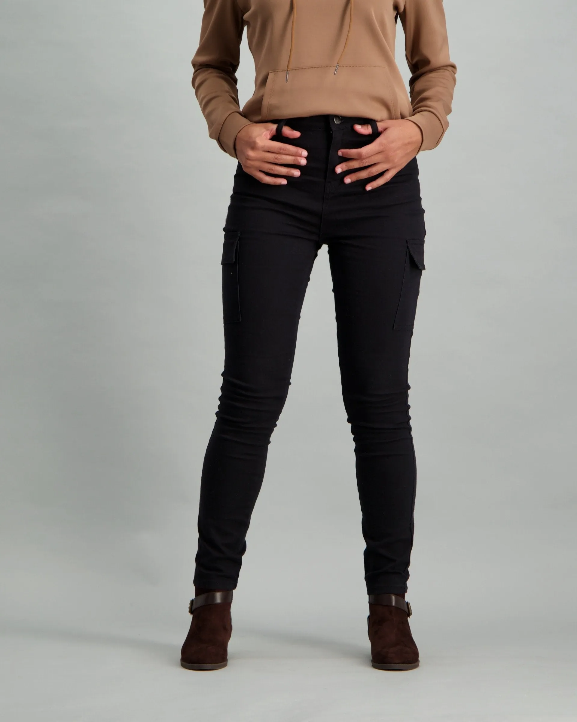 Ladies Skinny Leg 2 Pocket Cargo Trouser - Black