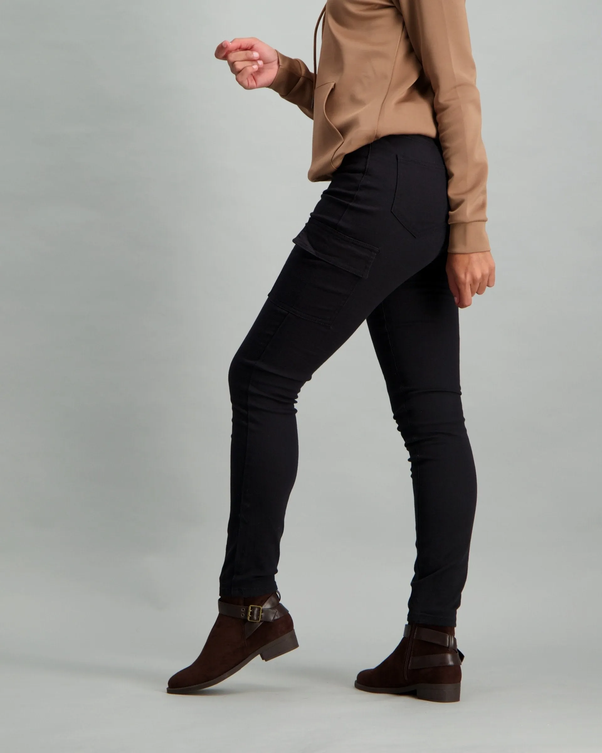 Ladies Skinny Leg 2 Pocket Cargo Trouser - Black
