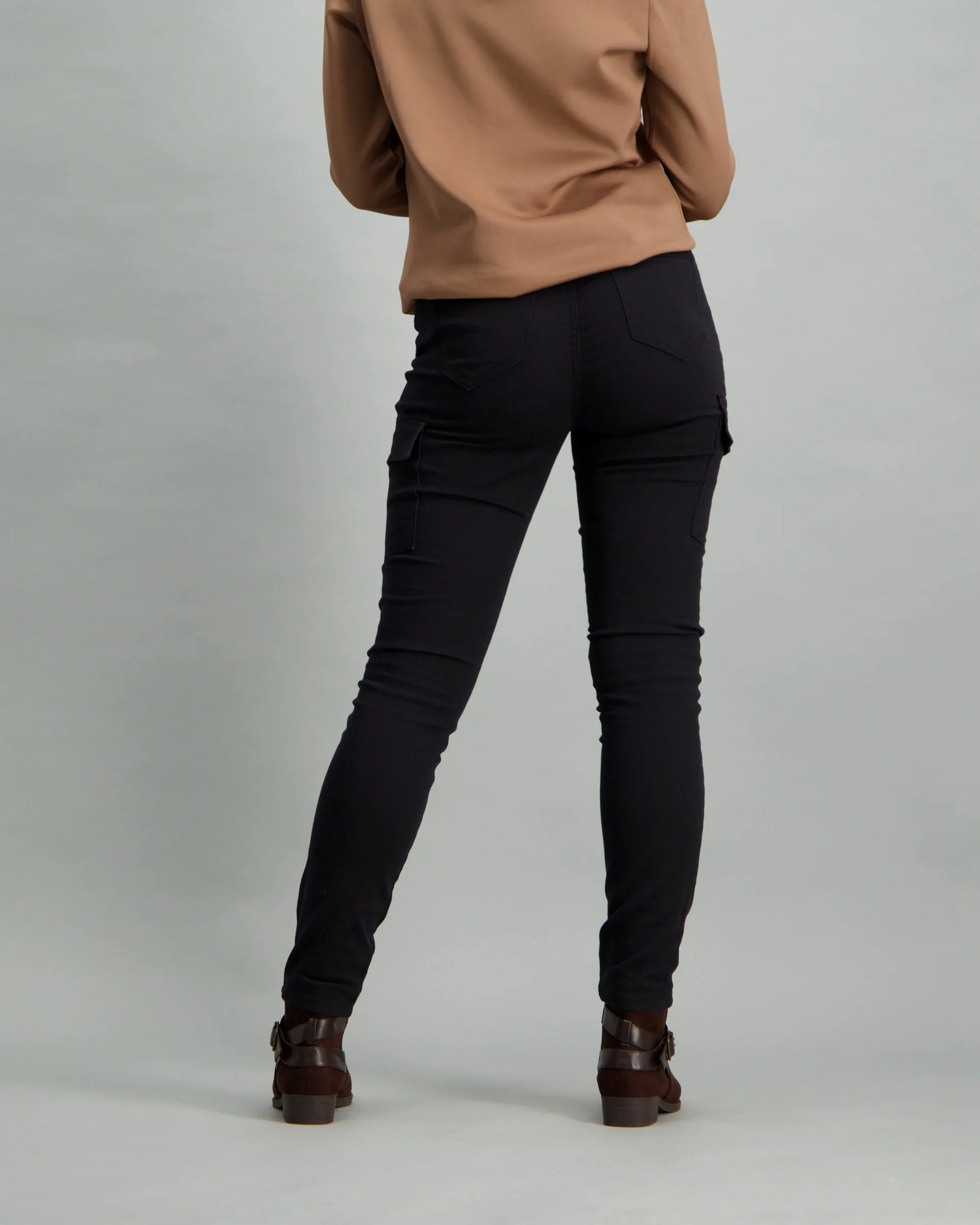 Ladies Skinny Leg 2 Pocket Cargo Trouser - Black