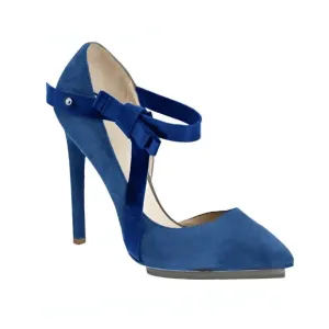 LAMB L.A.M.B. Azure Slate Blue Suede Leather Bow Ultra High Heels Stilettoes 9.5