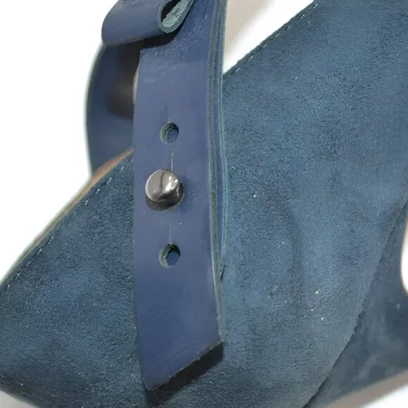 LAMB L.A.M.B. Azure Slate Blue Suede Leather Bow Ultra High Heels Stilettoes 9.5