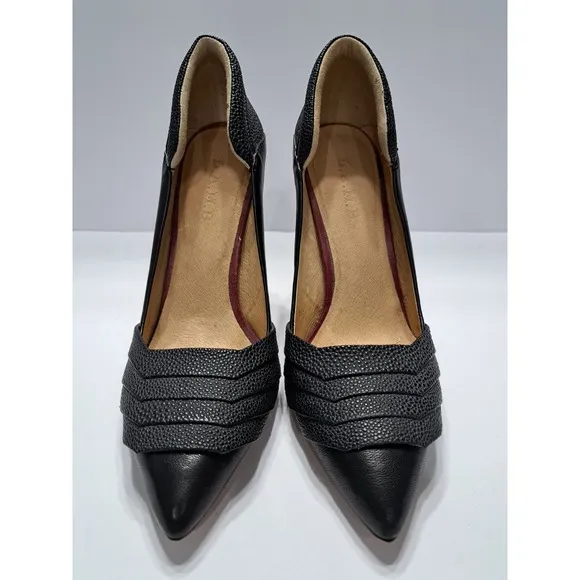 LAMB Womens 8.5 M Heels Black Leather Peep Toe Stiletto Heel Gwen Stefani Shoes