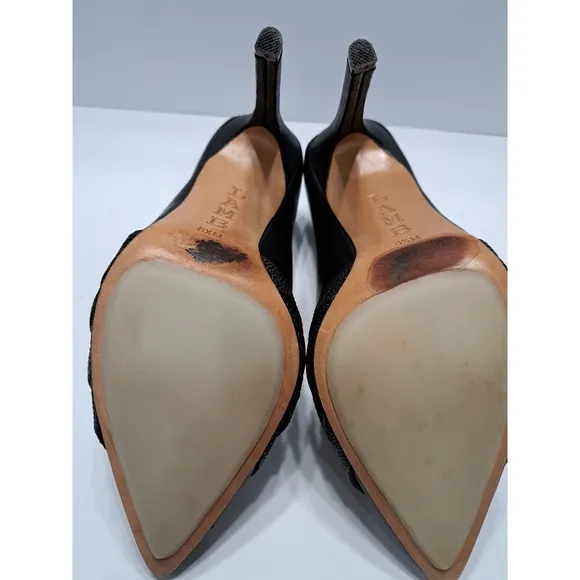 LAMB Womens 8.5 M Heels Black Leather Peep Toe Stiletto Heel Gwen Stefani Shoes