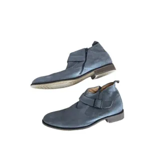 La Milano Mens Gray Leather Italy Collection Suede Buckle Ankle Boots Size 9