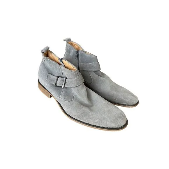 La Milano Mens Gray Leather Italy Collection Suede Buckle Ankle Boots Size 9