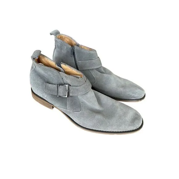 La Milano Mens Gray Leather Italy Collection Suede Buckle Ankle Boots Size 9