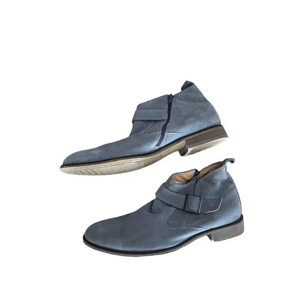 La Milano Mens Gray Leather Italy Collection Suede Buckle Ankle Boots Size 9
