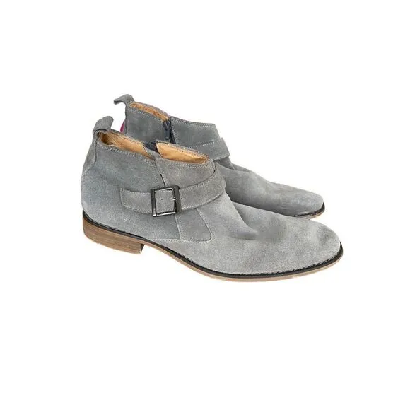 La Milano Mens Gray Leather Italy Collection Suede Buckle Ankle Boots Size 9