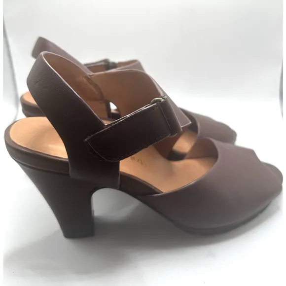 l'amour des pieds sling back heels womens 7m Shoes brown leather open toe straps