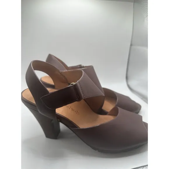 l'amour des pieds sling back heels womens 7m Shoes brown leather open toe straps
