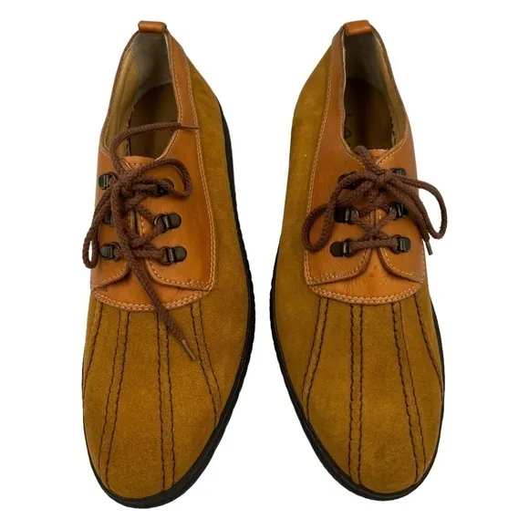 LANCEL PARIS Leather Suede Shoes Tan Orange 44