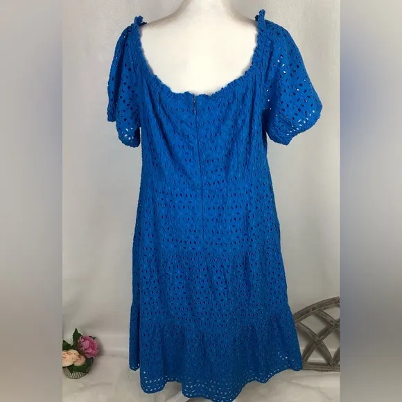 Lane Bryant Tiered off the shoulder midi dress eyelet Blue 16 Petite NWT