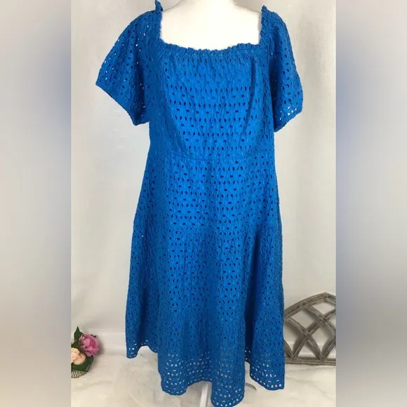 Lane Bryant Tiered off the shoulder midi dress eyelet Blue 16 Petite NWT