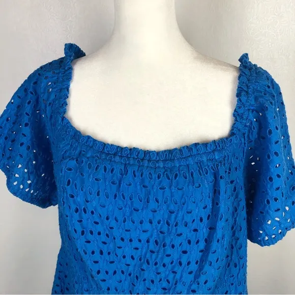 Lane Bryant Tiered off the shoulder midi dress eyelet Blue 16 Petite NWT