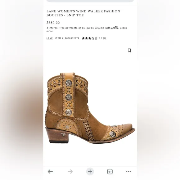 Lane Wind Walker Brown Western Ankle Boots.  EUC