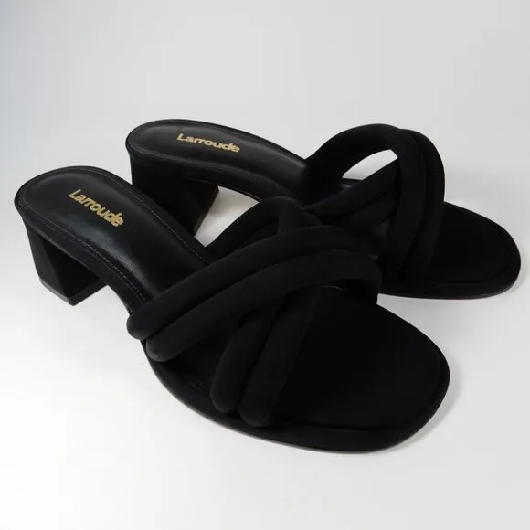 Larroude Laguna Mules Sandals Low Block Heel Size 5 Black NEW $315