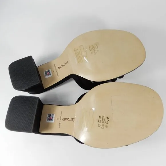 Larroude Laguna Mules Sandals Low Block Heel Size 5 Black NEW $315