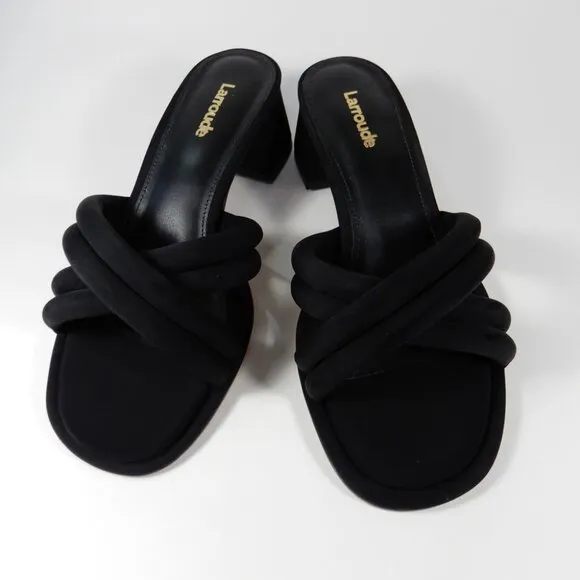 Larroude Laguna Mules Sandals Low Block Heel Size 5 Black NEW $315