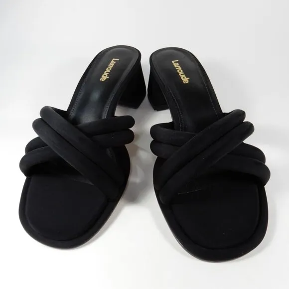 Larroude Laguna Mules Sandals Low Block Heel Size 5 Black NEW $315