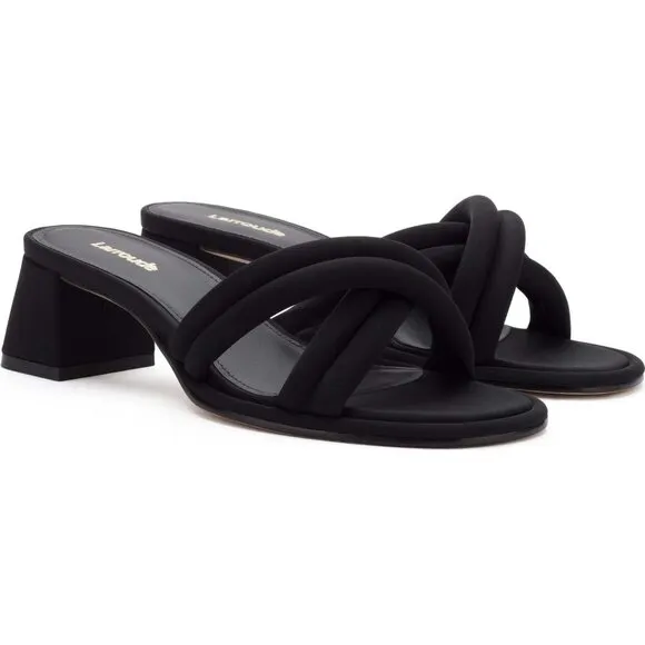 Larroude Laguna Mules Sandals Low Block Heel Size 5 Black NEW $315