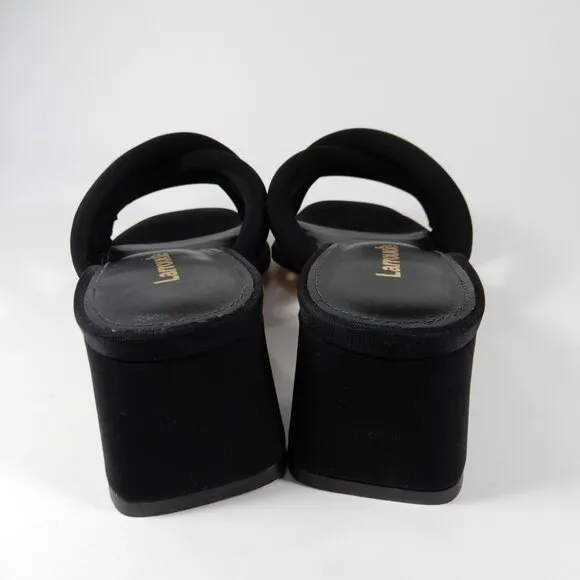Larroude Laguna Mules Sandals Low Block Heel Size 5 Black NEW $315