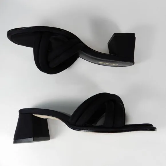 Larroude Laguna Mules Sandals Low Block Heel Size 5 Black NEW $315
