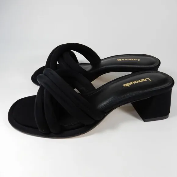 Larroude Laguna Mules Sandals Low Block Heel Size 5 Black NEW $315