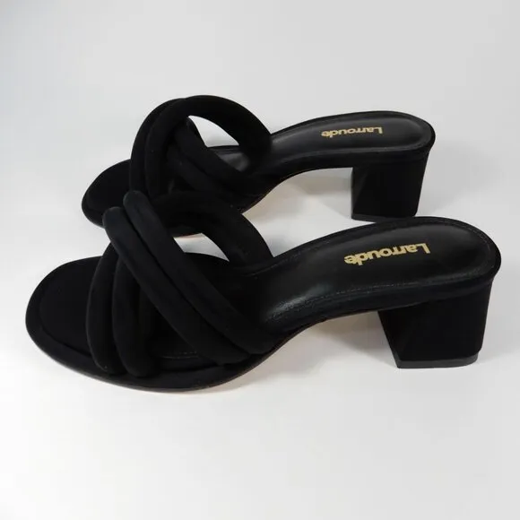 Larroude Laguna Mules Sandals Low Block Heel Size 5 Black NEW $315