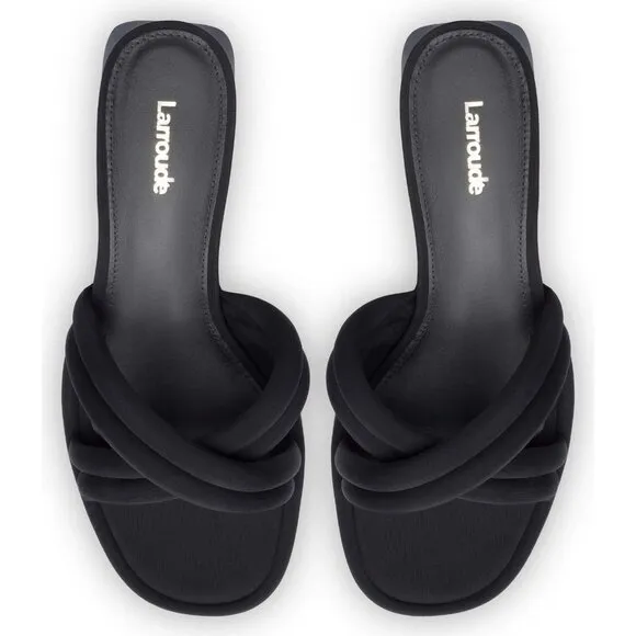 Larroude Laguna Mules Sandals Low Block Heel Size 5 Black NEW $315