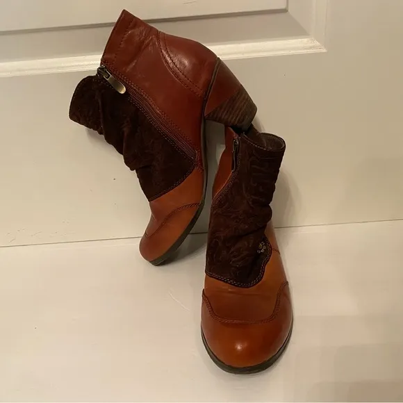 L’ARTISTE SHOES ANKLE BOOTS BOOTIES BROWN LEATHER SUEDE ZIP SIDE SIZE 38 7.5