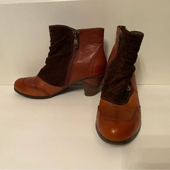 L’ARTISTE SHOES ANKLE BOOTS BOOTIES BROWN LEATHER SUEDE ZIP SIDE SIZE 38 7.5