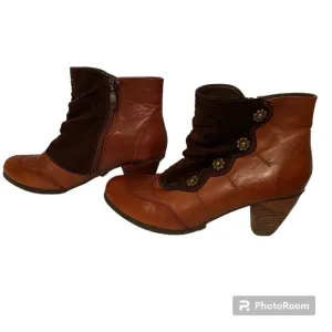 L’ARTISTE SHOES ANKLE BOOTS BOOTIES BROWN LEATHER SUEDE ZIP SIDE SIZE 38 7.5