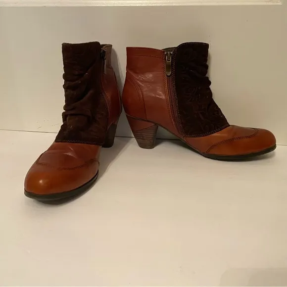L’ARTISTE SHOES ANKLE BOOTS BOOTIES BROWN LEATHER SUEDE ZIP SIDE SIZE 38 7.5