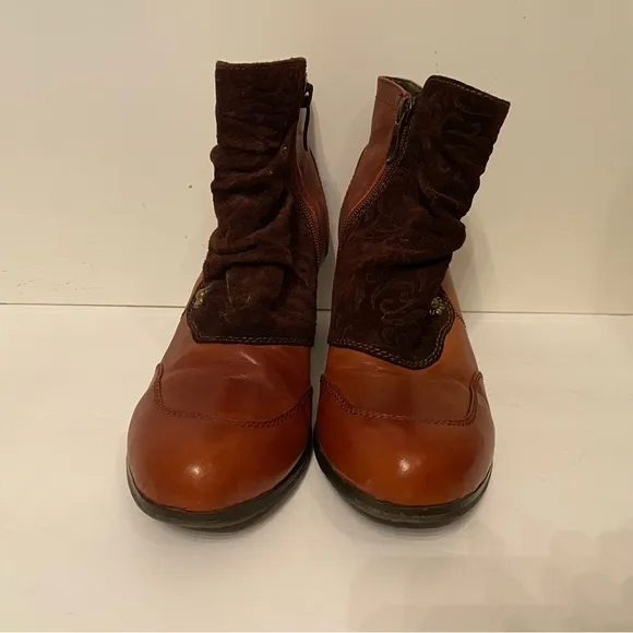L’ARTISTE SHOES ANKLE BOOTS BOOTIES BROWN LEATHER SUEDE ZIP SIDE SIZE 38 7.5
