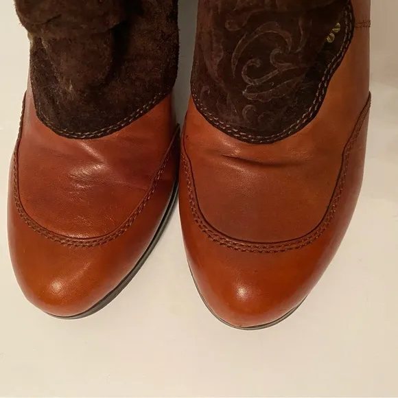 L’ARTISTE SHOES ANKLE BOOTS BOOTIES BROWN LEATHER SUEDE ZIP SIDE SIZE 38 7.5