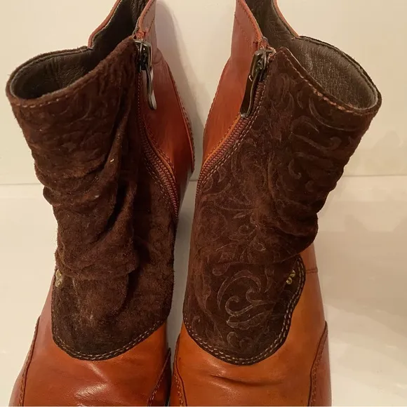 L’ARTISTE SHOES ANKLE BOOTS BOOTIES BROWN LEATHER SUEDE ZIP SIDE SIZE 38 7.5