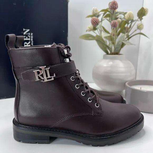 Lauren Ralph Lauren Elridge Burnished Leather Ankle Boots Brown Women's 5.5B NWB