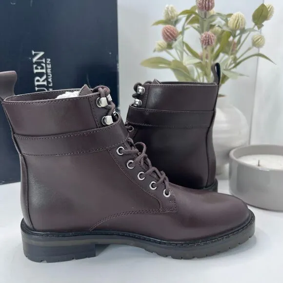 Lauren Ralph Lauren Elridge Burnished Leather Ankle Boots Brown Women's 5.5B NWB