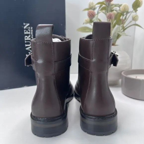 Lauren Ralph Lauren Elridge Burnished Leather Ankle Boots Brown Women's 5.5B NWB