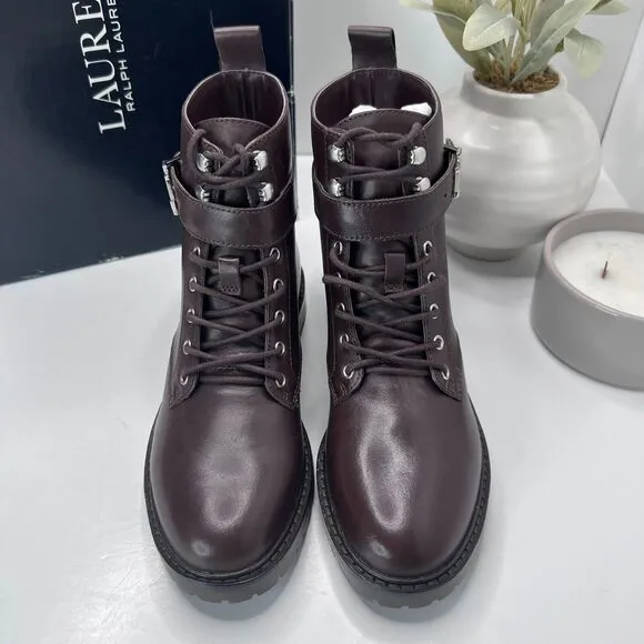 Lauren Ralph Lauren Elridge Burnished Leather Ankle Boots Brown Women's 5.5B NWB